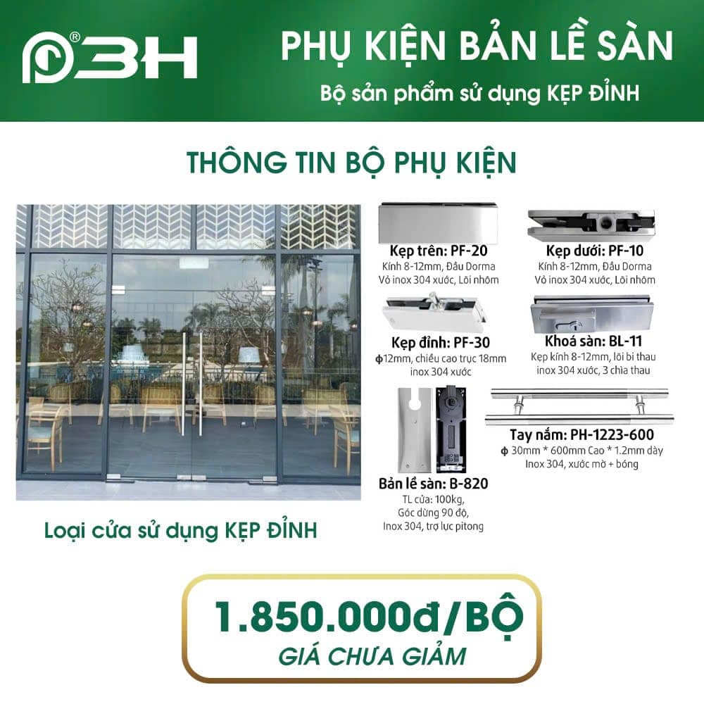 Bản lề sàn loại cửa sử dụng kẹp đỉnh